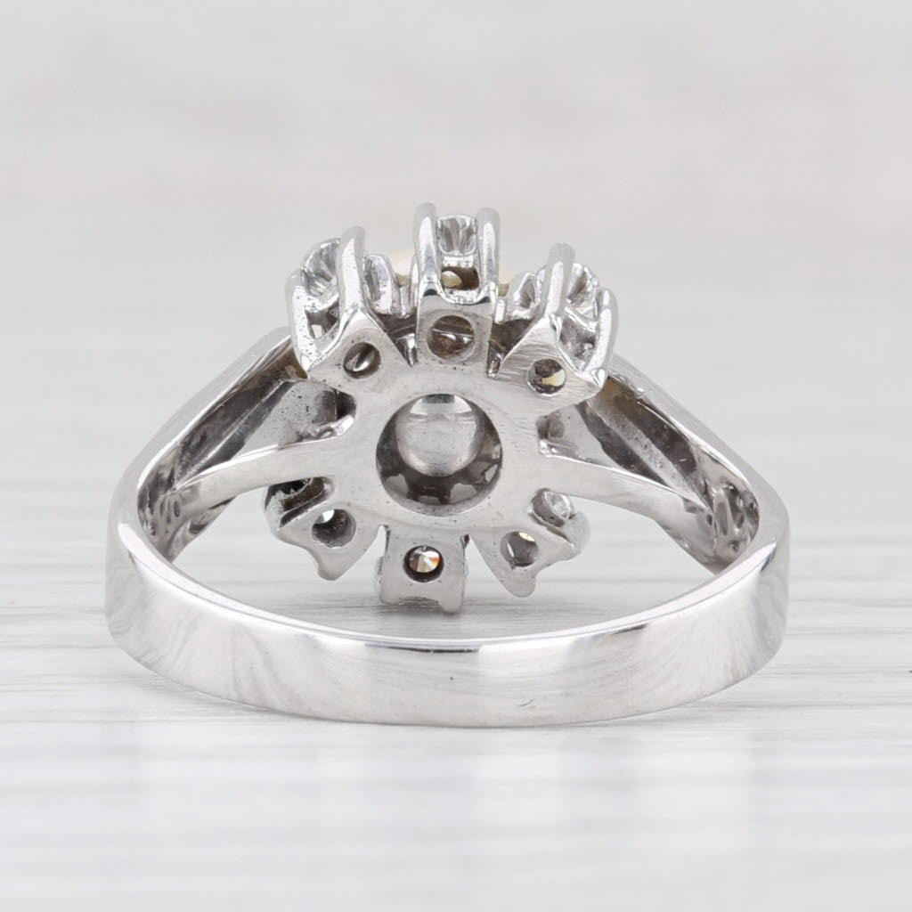 Light Gray Cultured Pearl 0.18ctw Diamond Halo Ring 18k White Gold Size 8