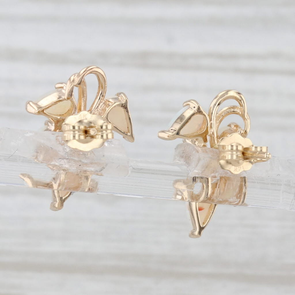Light Gray Opal Cluster Stud Earrings 14k Yellow Gold Pear Cabochons