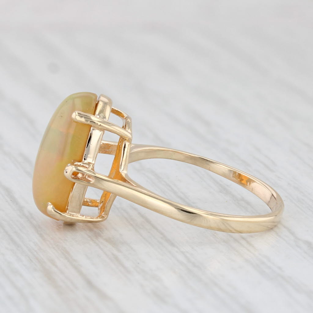 Light Gray Yellow Opal Oval Cabochon Solitaire Ring 14k Yellow Gold Size 6.25