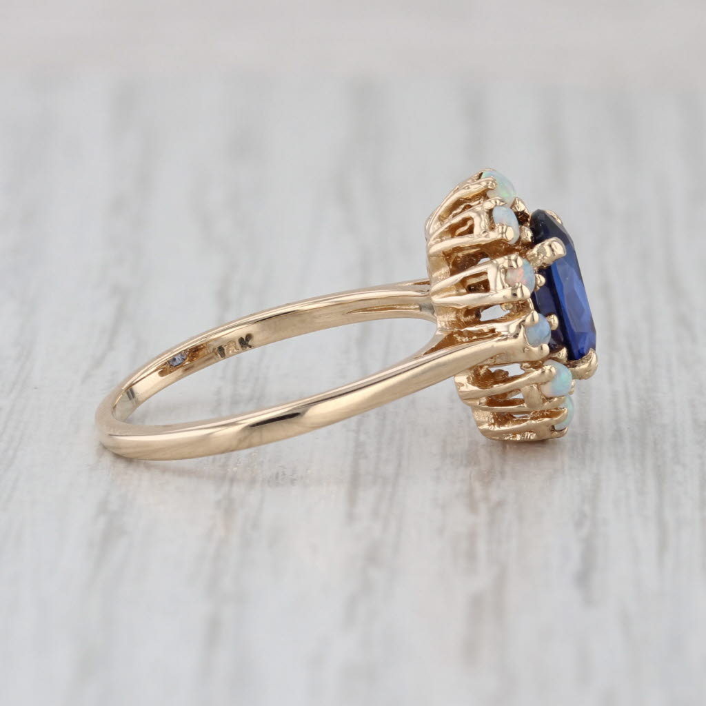1.40ct Lab Created Blue Oval Sapphire Opal Halo Ring 14k Yellow Gold Size 7
