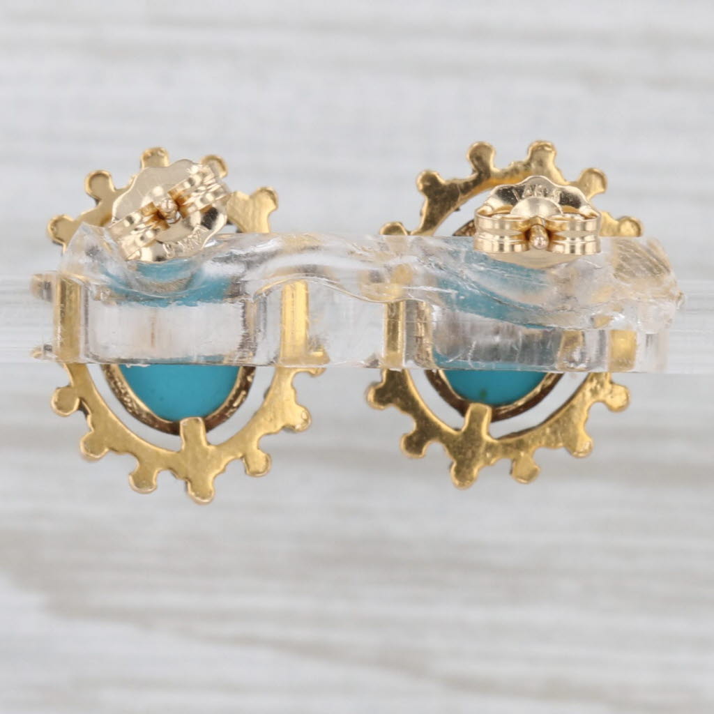 Vintage Imitation Turquoise Resin Stud Earrings 14k Yellow Gold Oval Cabochon