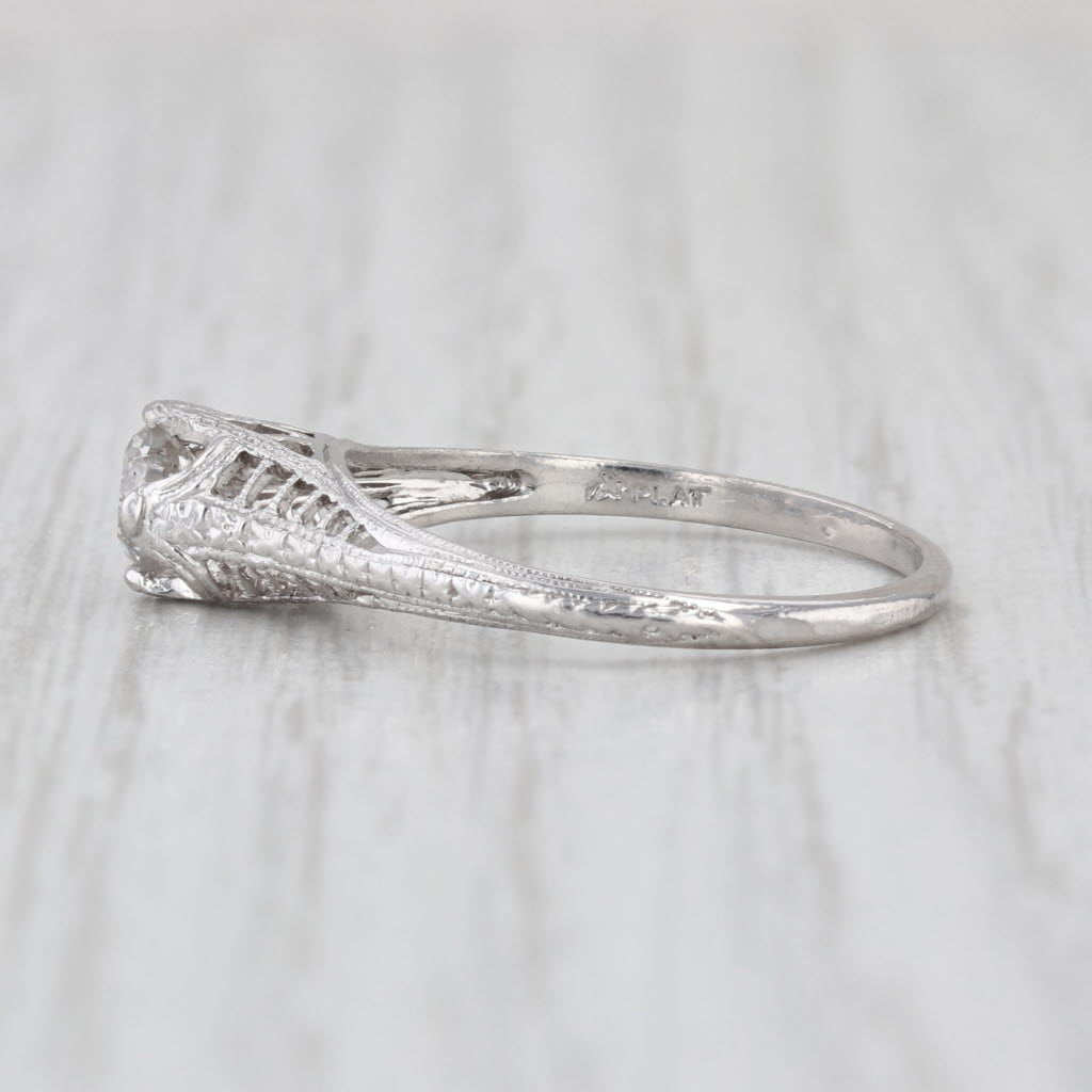 Art Deco Old European Cut Diamond Solitaire Engagement Ring Platinum Filigree