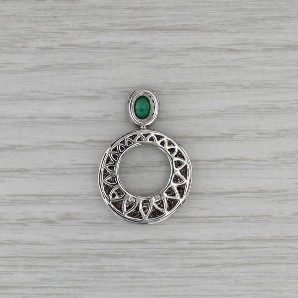 1.50ctw Emerald Diamond Pave Circle Pendant 14k White Gold Floating Drop