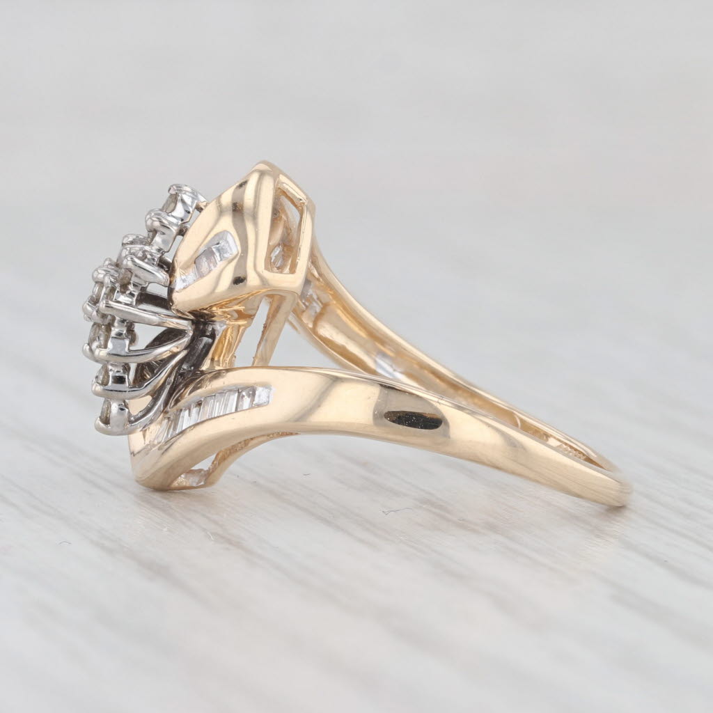 Light Gray 0.35ctw Diamond Cluster Bypass Ring 14k Yellow Gold Size 6.5