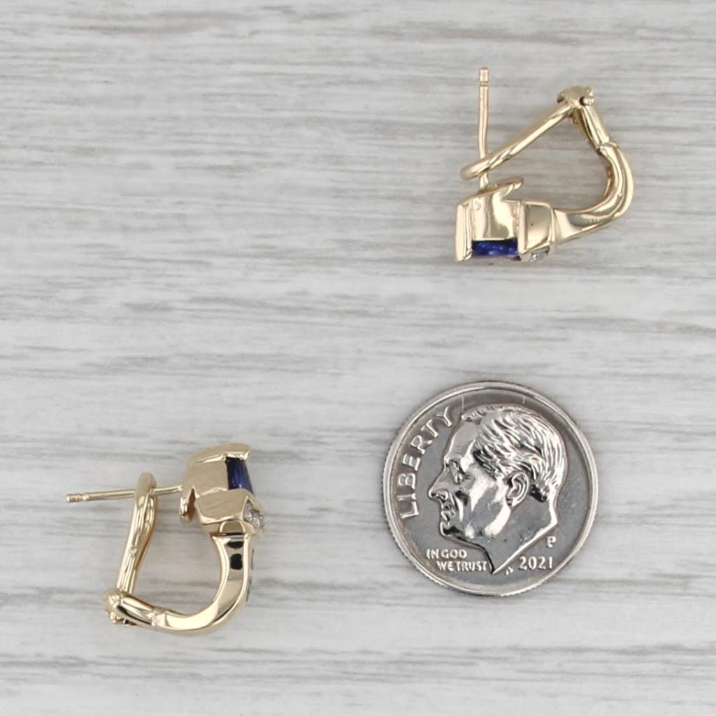 Tanzanite Diamond Lab Created Opal Drop Earrings 14k Yellow Gold Omega Backs