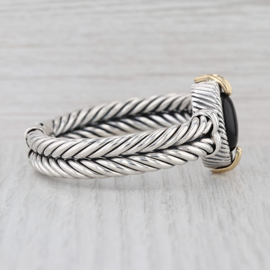 Flli Menegatti Italy Onyx Bangle Bracelet Sterling Silver 18k Gold 6.5"
