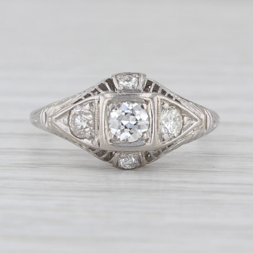Art Deco 0.60ctw Diamond Engagement Ring Platinum Size 7 Vintage Filigree