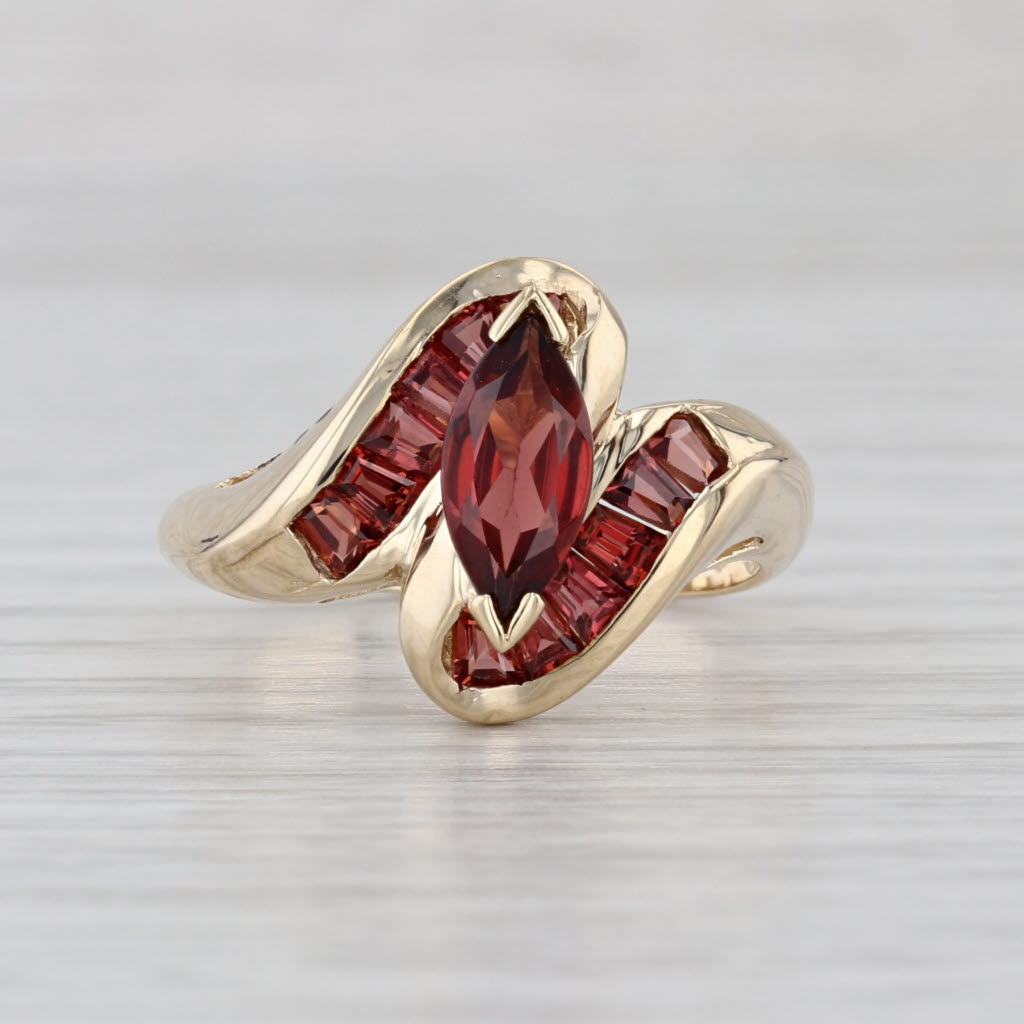 1.44ctw Marquise Garnet Bypass Ring 10k Yellow Gold Size 8