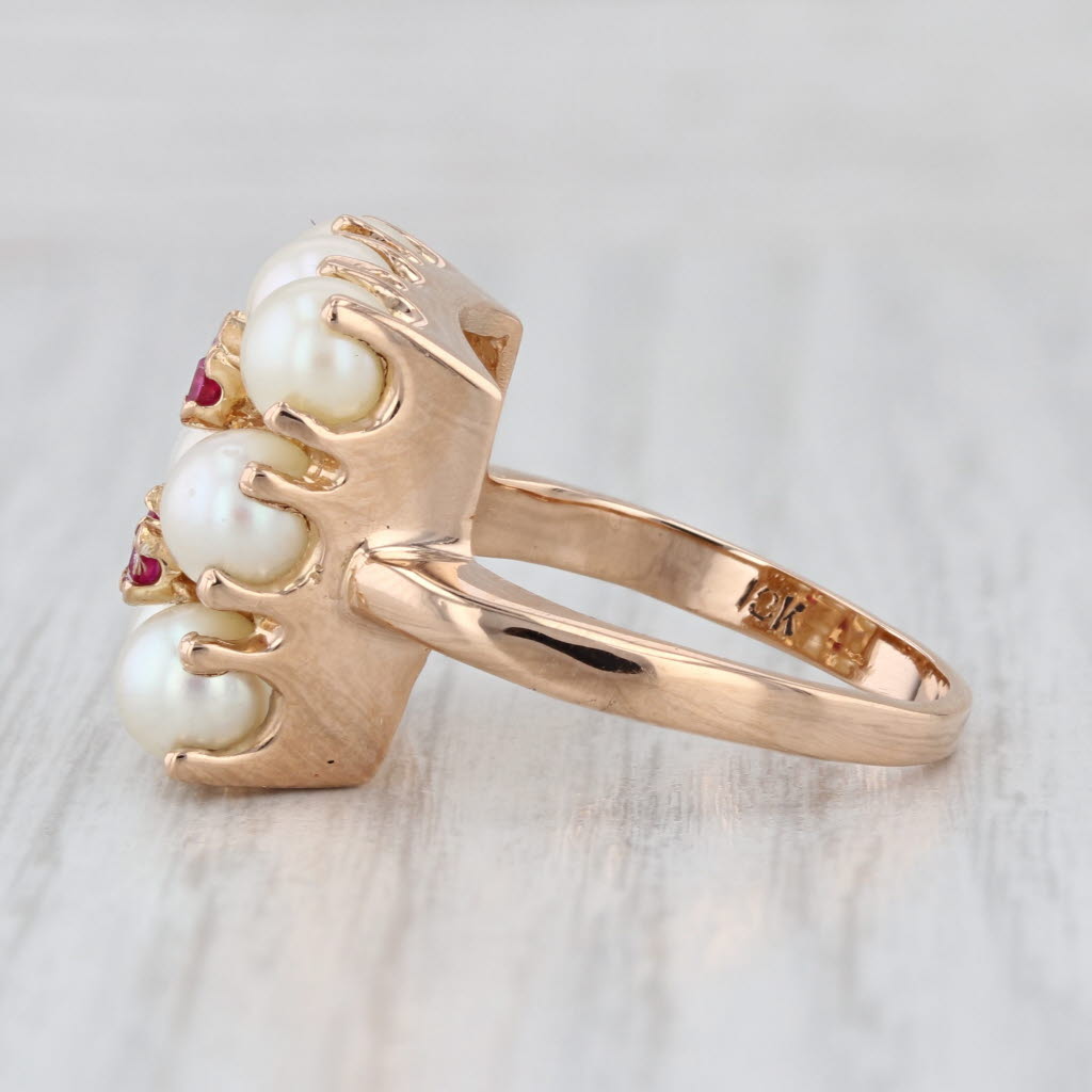 Cultured Pearl Lab Created Ruby Cluster Ring 18k Rose Gold Size 8.75 Cluster