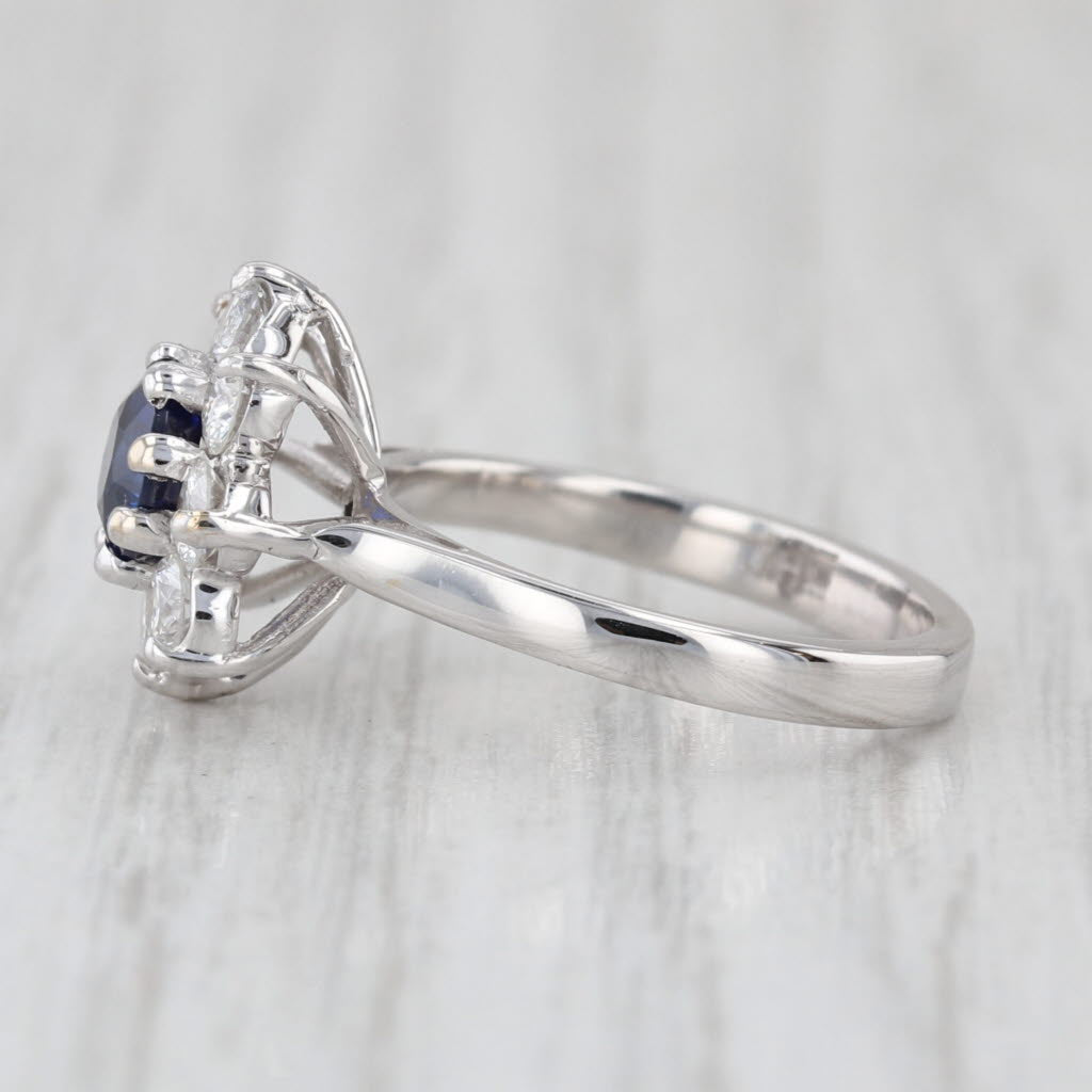 1.70ctw Blue Sapphire Diamond Halo Flower Ring 18k White Gold Engagement Sz 4.25