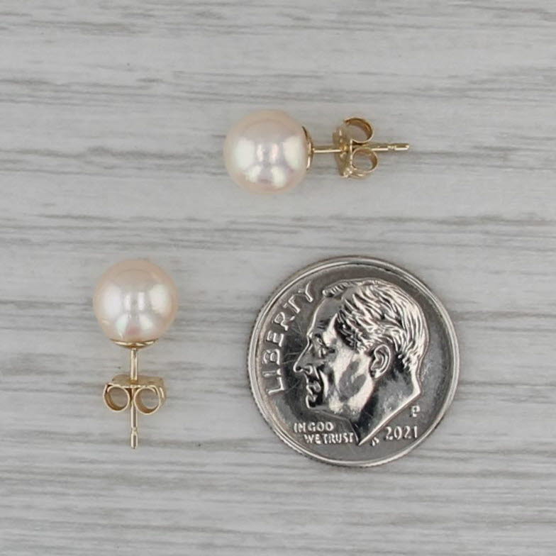 Cultured Pearl Stud Earrings 14k Yellow Gold 7.2mm Studs