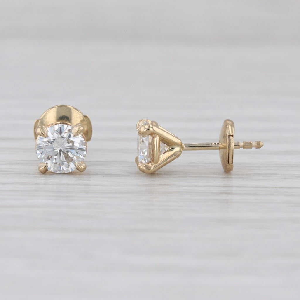 New 1.42ctw Diamond Solitaire Stud Earrings 14k Yellow Gold Round GIA Studs