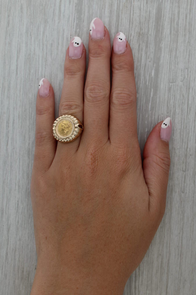 1853 $1 Liberty Coin Ring 14k 900 Yellow Gold Size 6 Signet