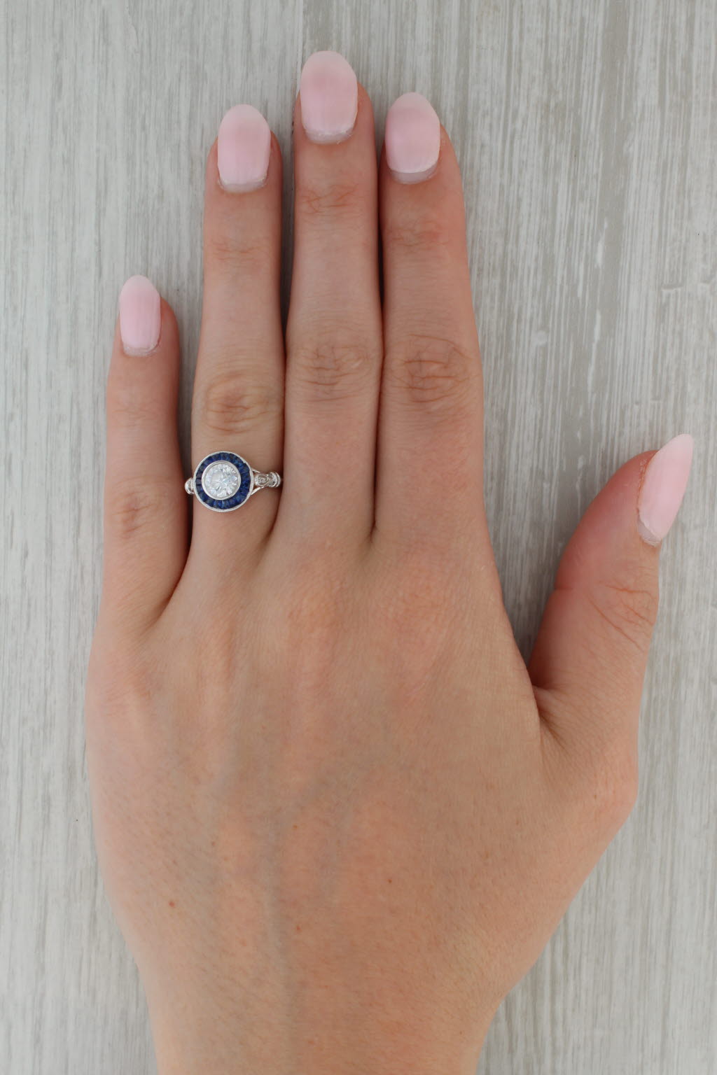 Rosy Brown New Beverley K Cubic Zirconia Sapphire Halo Ring 10k White Gold Engagement S 6.5