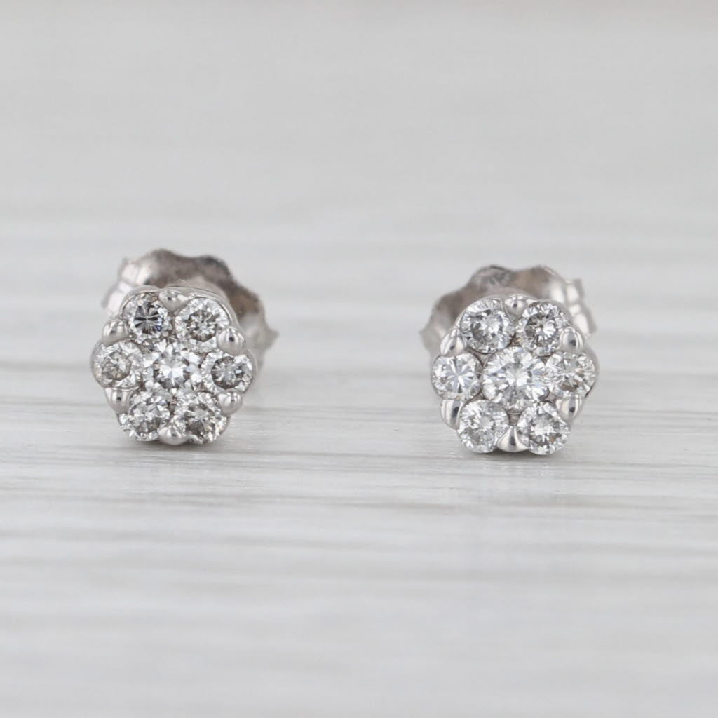 0.23ctw Diamond Cluster Flower Stud Earrings 14k White Gold Studs