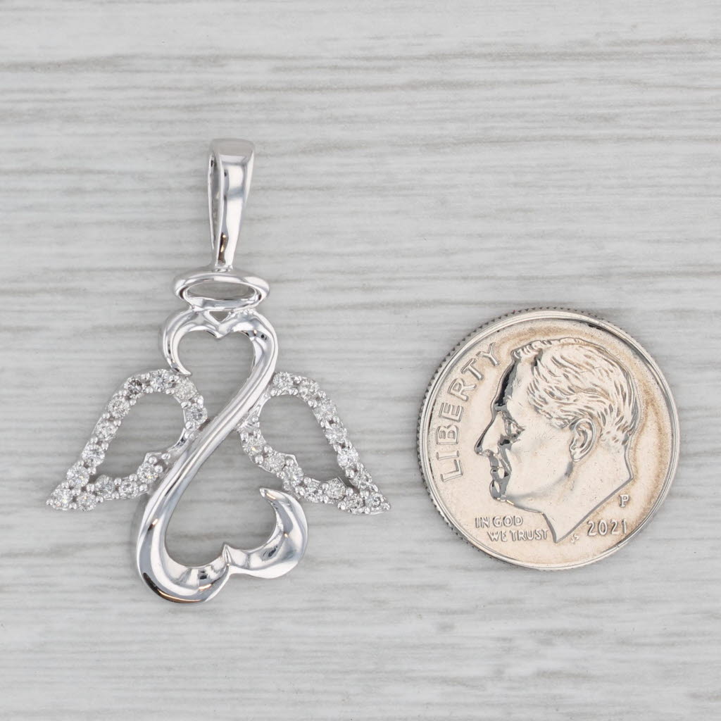 Gray 0.26ctw Diamond Guardian Angel Pendant 14k White Gold