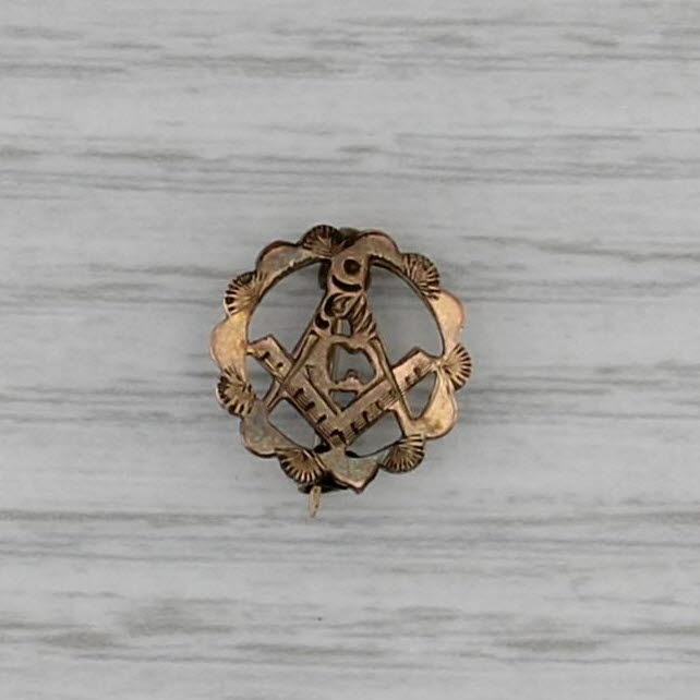 Antique Masonic Pin 5k Gold Square Compass Blue Lodge Emblem Badge