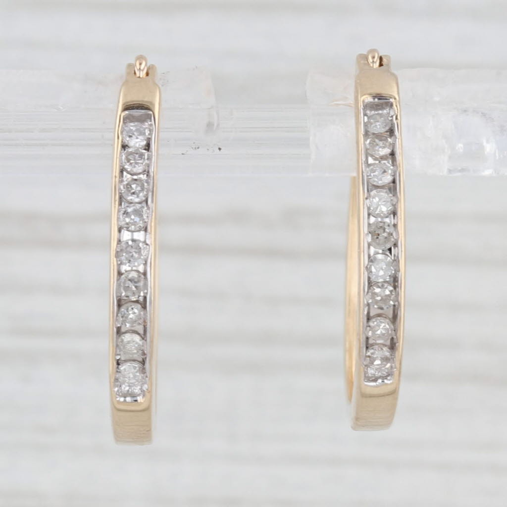 Light Gray 0.25ctw Diamond Hoop Earrings 10k Yellow Gold Snap Top Round Hoops