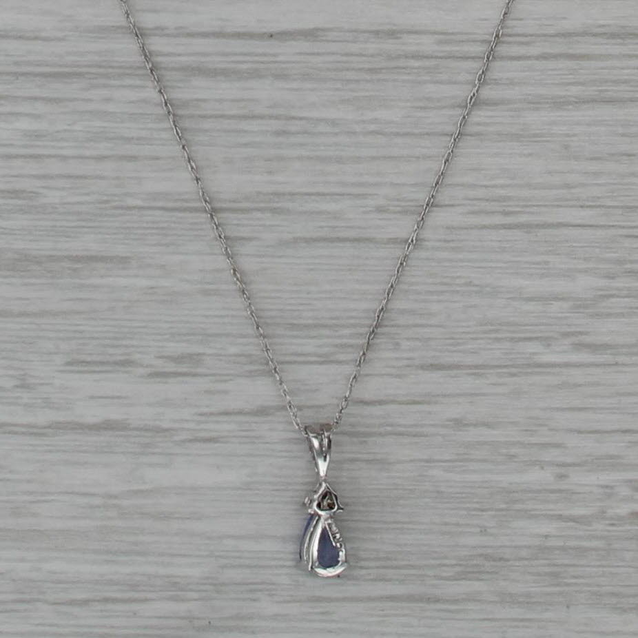 0.28ct Tanzanite Diamond Teardrop Pendant 10k White Gold 19" Rope Chain