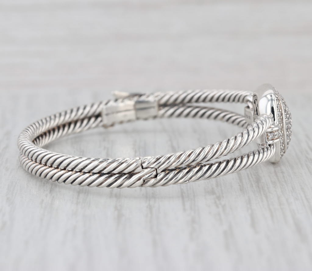 David Yurman 0.70ctw Diamond Albio Cable Bangle Bracelet Sterling Silver 6.5"
