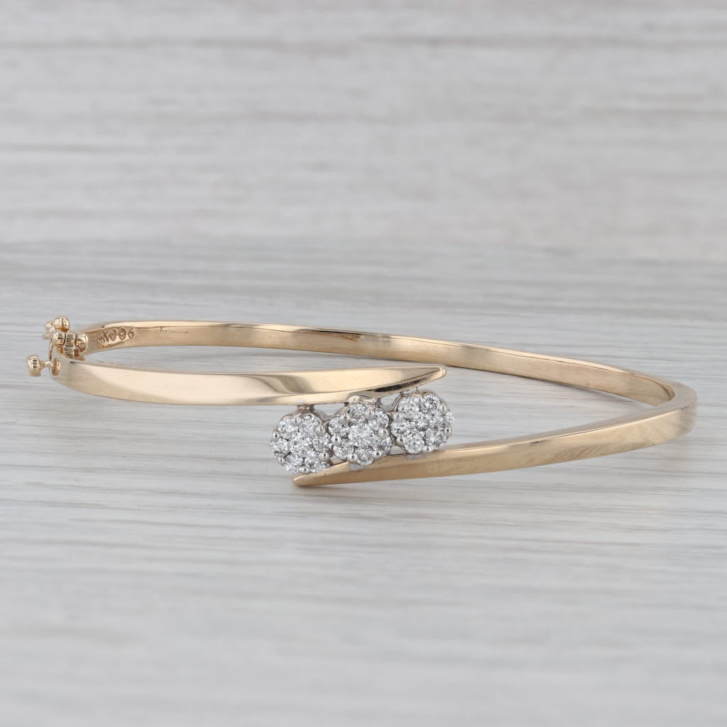 Gray 0.50ctw Diamond 3-Stone Bypass Bangle Bracelet 14k Yellow Gold 6.75"