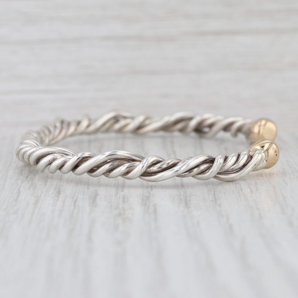 Handmade Woven Cuff Bracelet Sterling Silver 10k Gold 6.75"