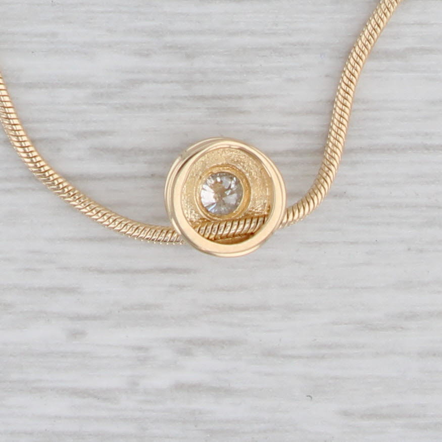 Light Gray 0.14ct Diamond Solitaire Pendant Necklace 14k Yellow Gold 15.75" Snake Chain