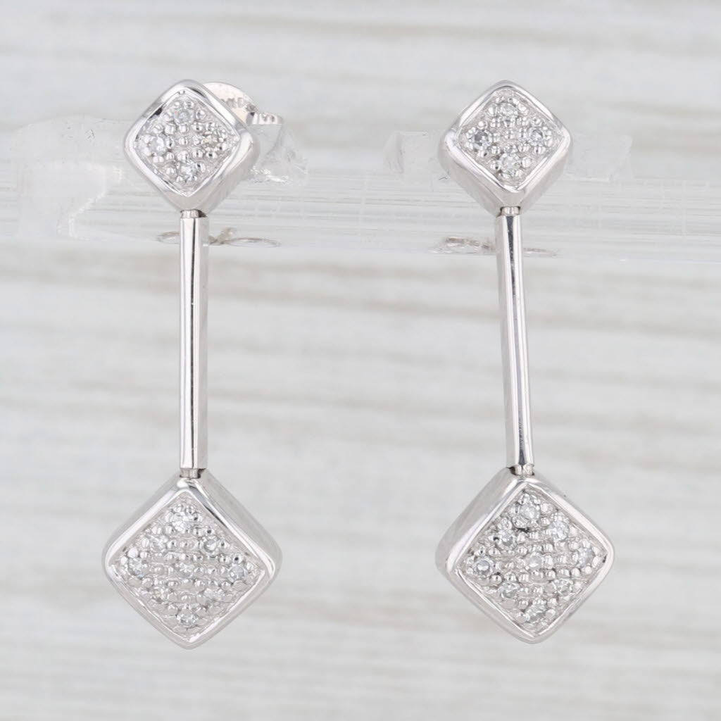 Light Gray 0.10ctw Pave Diamond Drop Earrings 14k White Gold