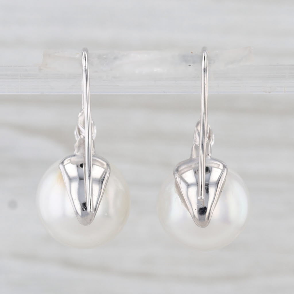 Cultured Pearl 0.30ctw Diamond Drop Earrings 18k White Gold Hook Posts