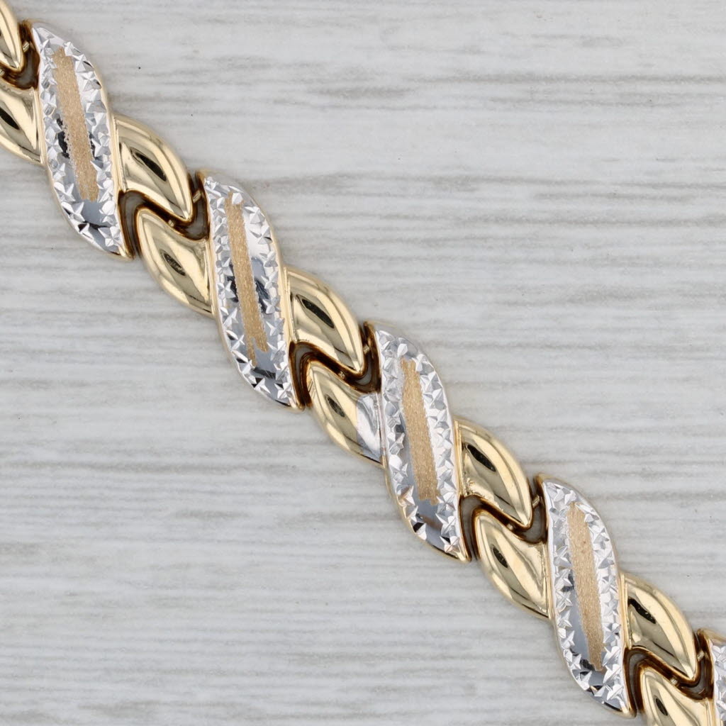 Gray X Link Bracelet 10k Yellow White Gold 7.75" 7.3mm