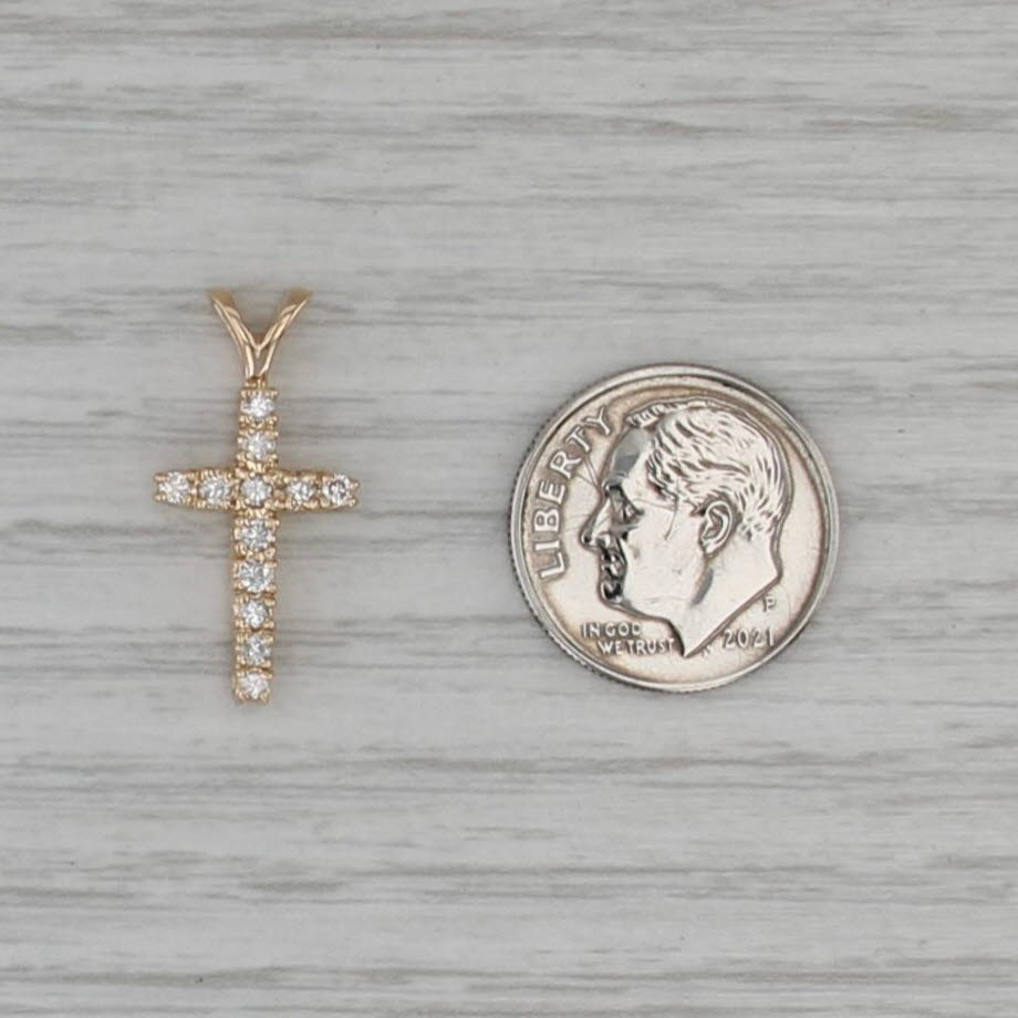 0.25ctw Pave Diamond Cross Pendant 14k Yellow Gold Small Drop