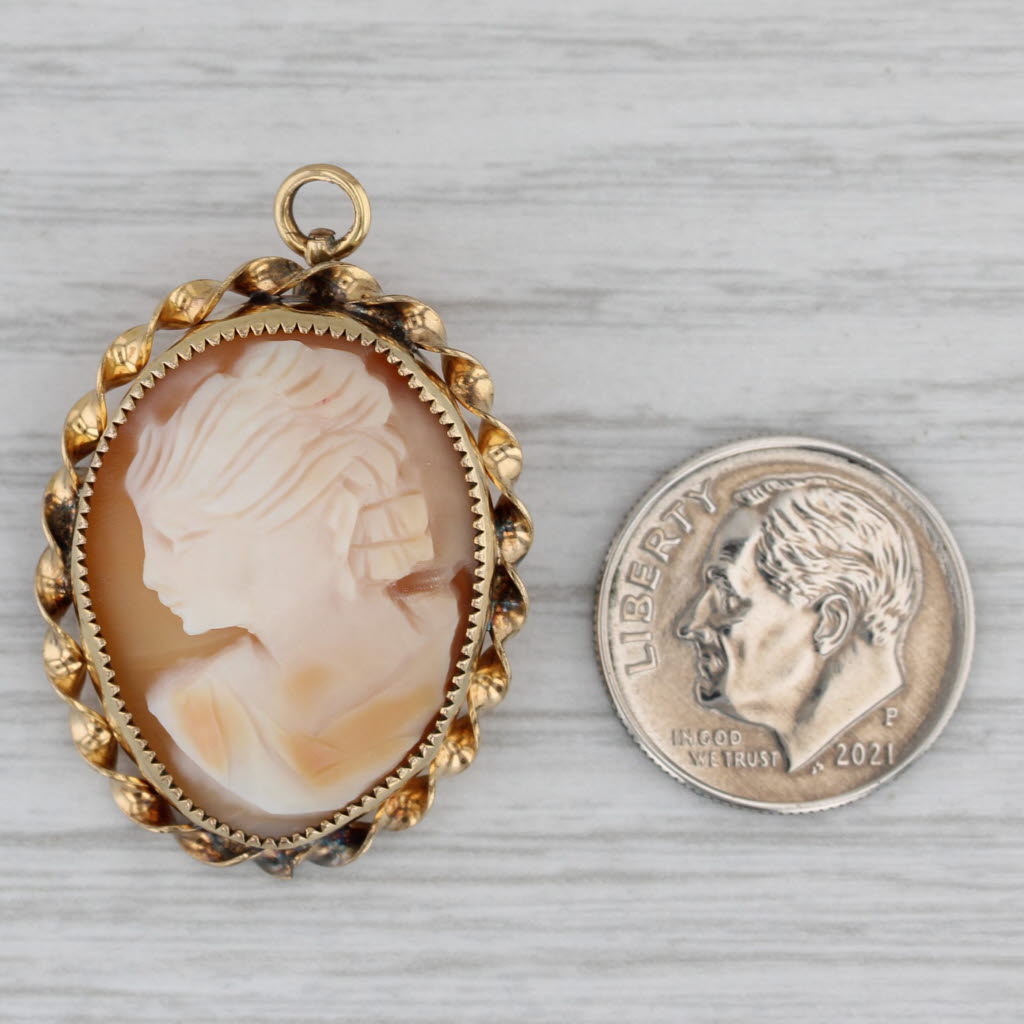 Gray Vintage Carved Shell Cameo Brooch Pendant Gold Filled Pin