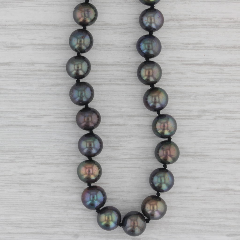 Gray Cultured Freshwater Black Pearl Bead Strand Necklace 14k Gold 18.5"