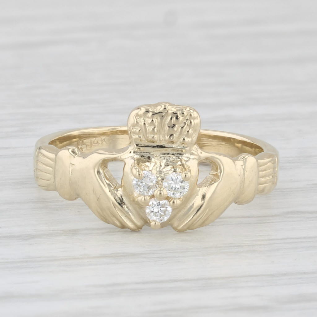 Light Gray Diamond Irish Claddagh Ring 14k Yellow Gold Size 6.25 Engagement