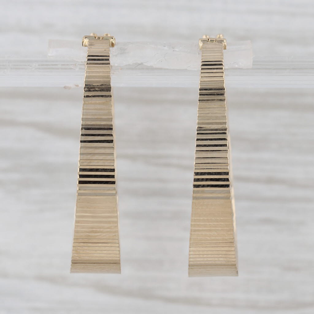 Large Beveled Hoop Earrings Snap Top Round Hoops 14k Yellow Gold