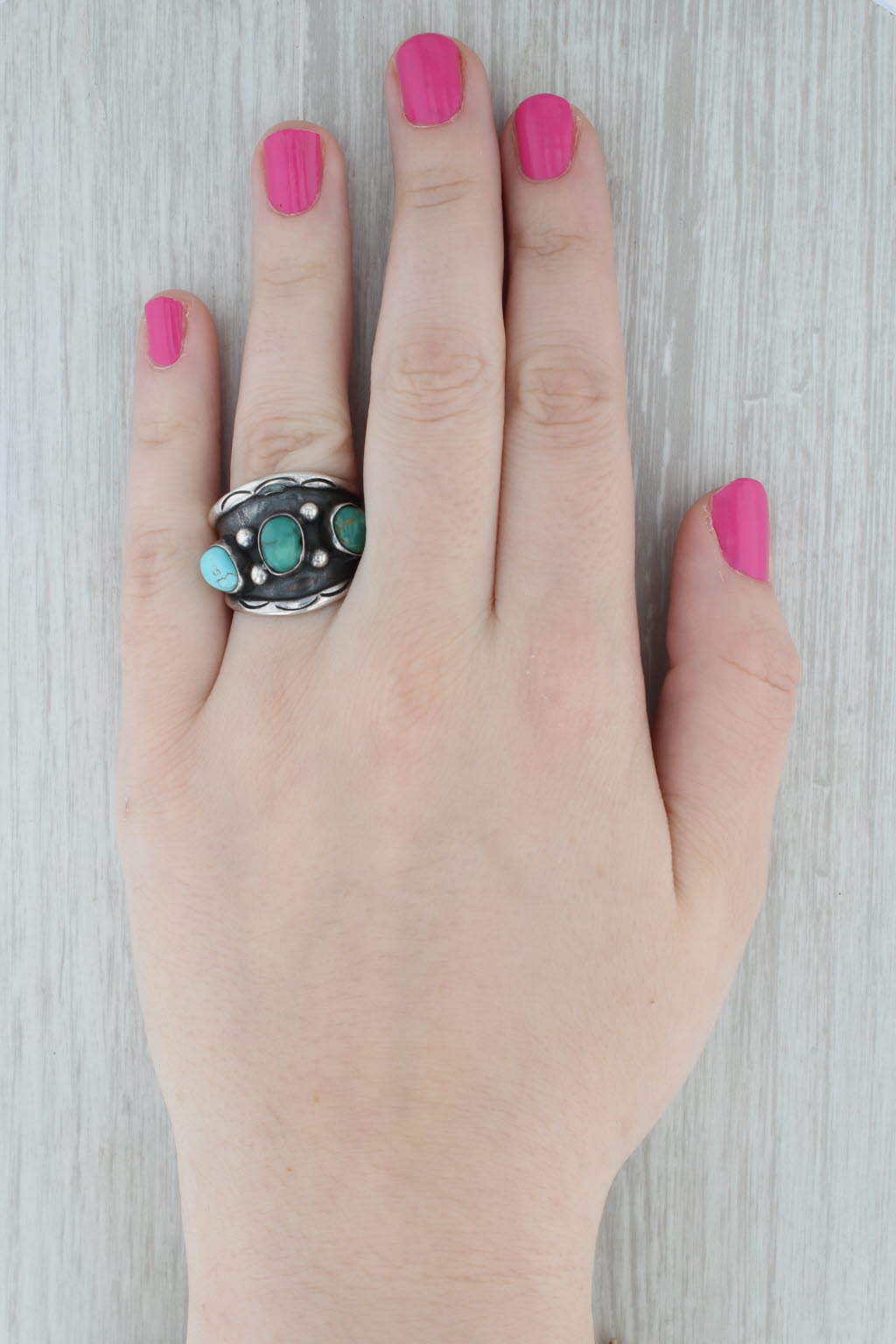 Gray Vintage Native American Baroque Turquoise Ring Sterling Silver Size 11 Signed