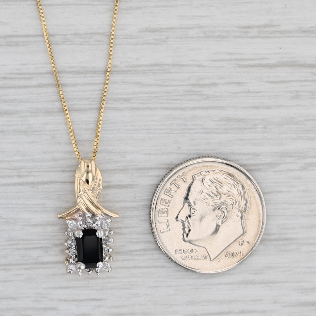 Gray 0.37ctw Onyx Diamond Halo Pendant Necklace 14k Yellow Gold 18" Box Chain