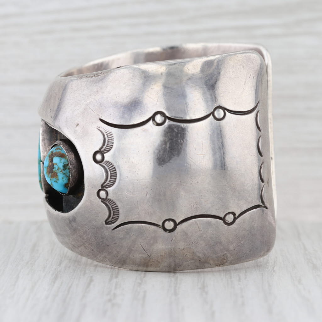 Vintage Native American Turquoise Large Cuff Bracelet Sterling Silver Stamped