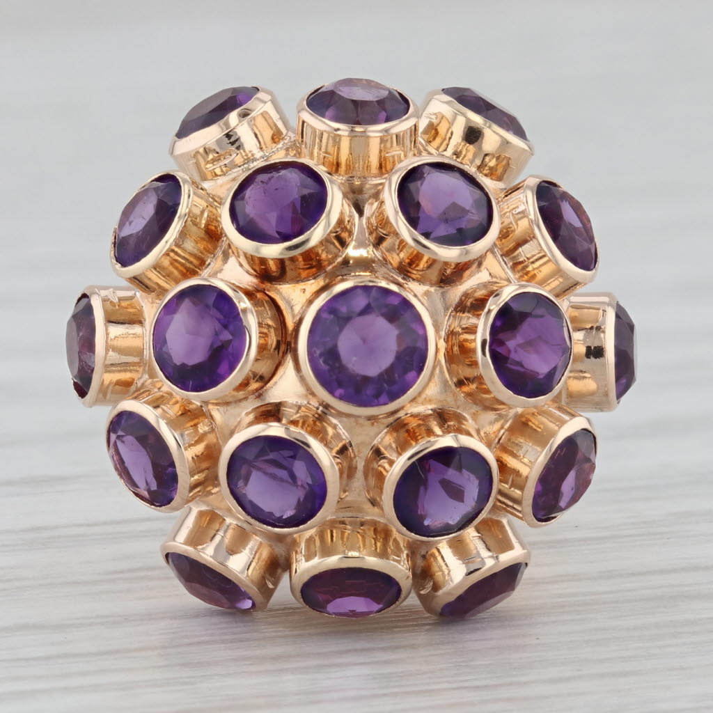 Gray 4.37ctw Amethyst Cluster Sputnik Ring 14k Yellow Gold Size 6.5 Cocktail