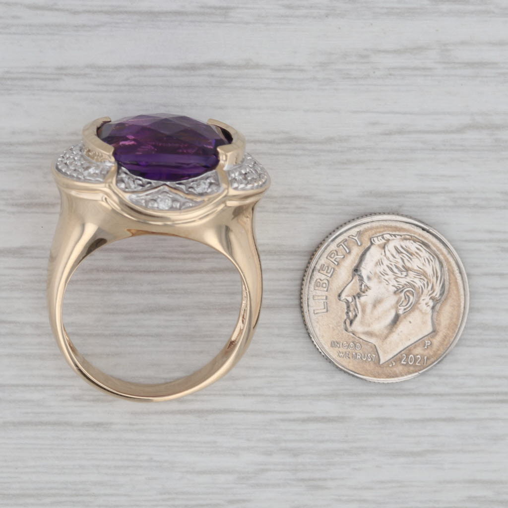 Gray 8.75ctw Amethyst Diamond Halo Ring 14k Yellow Gold Size 9 Cocktail