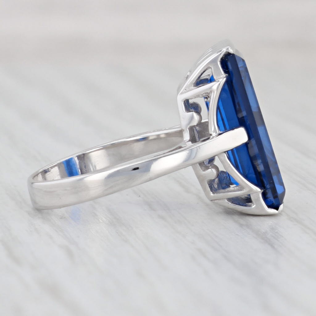 Light Gray 5.50ct Lab Created Blue Spinel Ring 10k White Gold Size 6 rectangle Solitaire