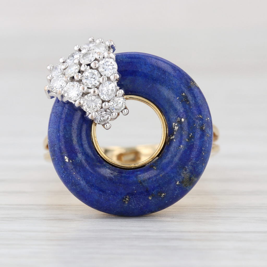 0.48ctw Diamond Blue Lapis Lazuli Hololith Ring 18k Yellow Gold Size 6