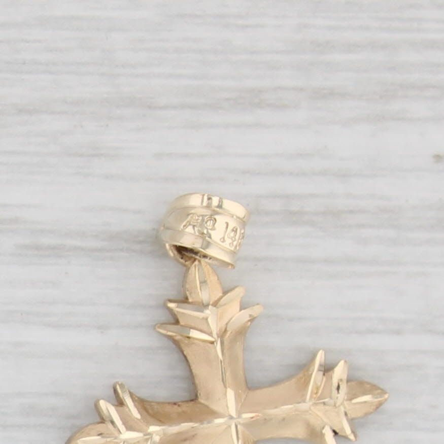 Light Gray Decorative Cross Pendant 14k Yellow Gold Small Drop religious Jewelry