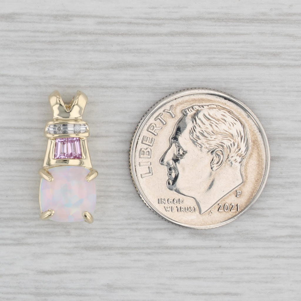 Gray Lab Created Opal Lab Created Sapphire Diamond Pendant 10k Yellow Gold