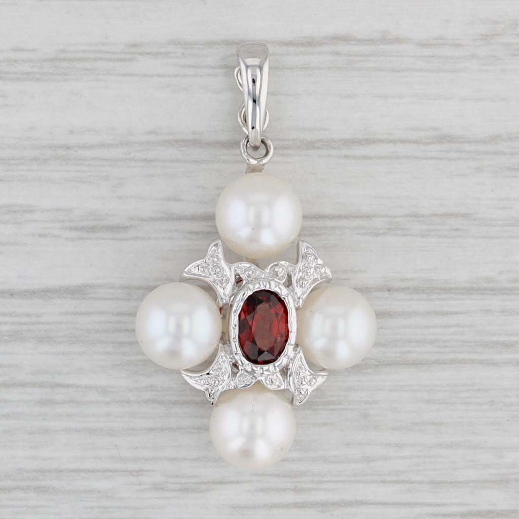 Light Gray 0.58ct Garnet Cultured Pearl Enhancer Pendant 14k White Gold Clip Bail