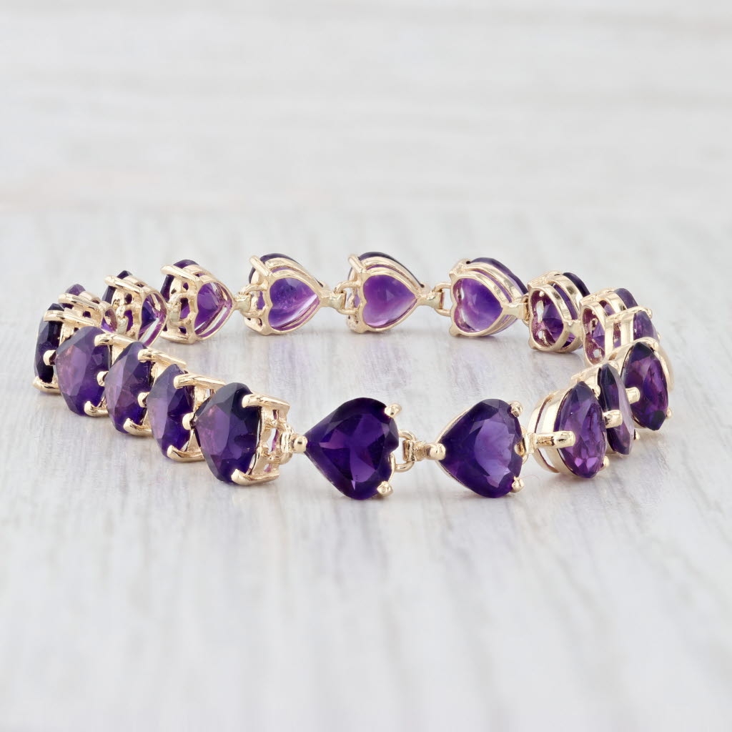 Light Gray 2ctw Amethyst Hearts Tennis Bracelet 14k Yellow Gold 6.75" 7.2mm