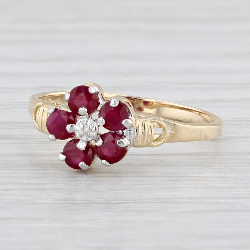 Light Gray Ruby Flower Ring 14k Yellow Gold Size 7 Diamond Accents