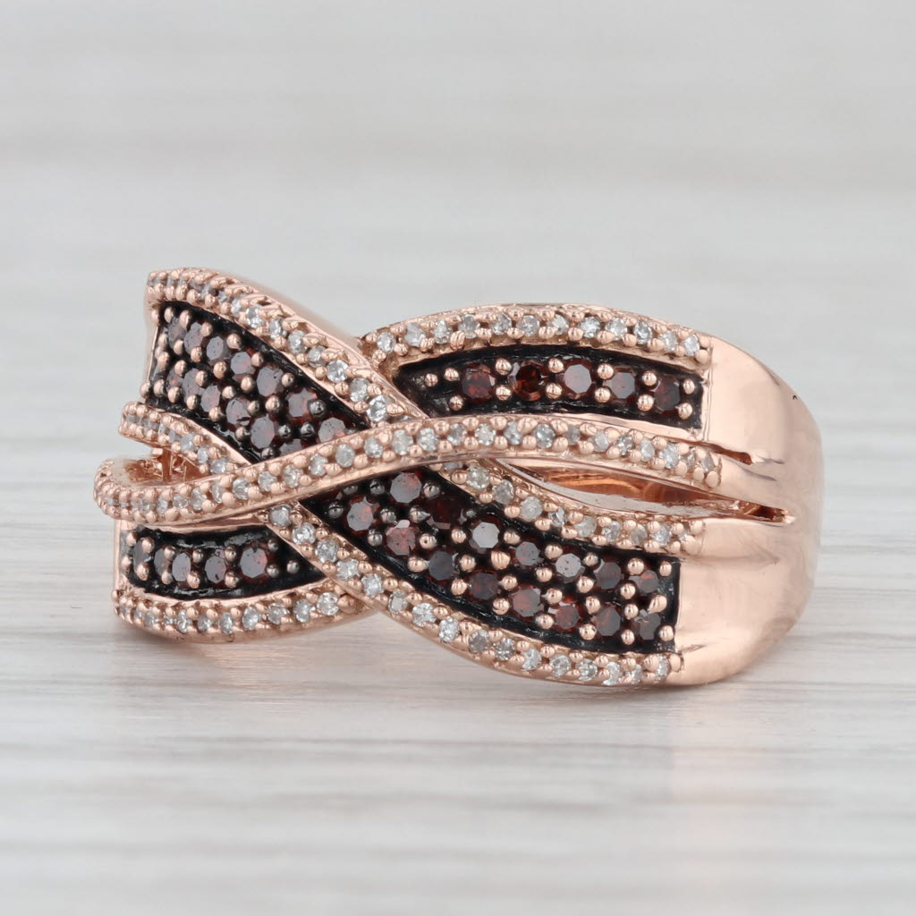 Gray 0.34ctw White Brown Orange Diamond Crossover Ring 10k Rose Gold Size 7