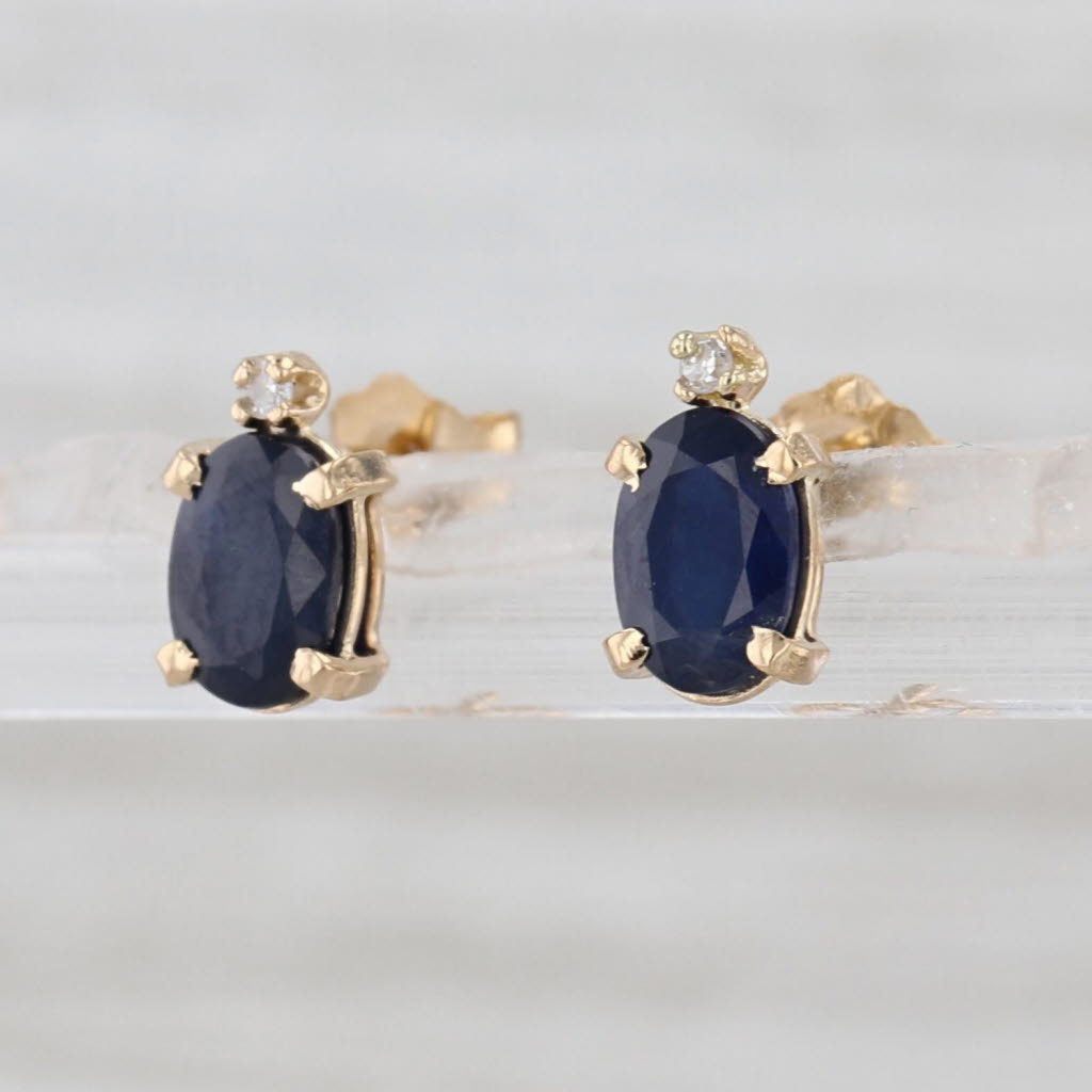 1.23ctw Oval Blue Sapphire Diamond Stud Earrings 14k Yellow Gold