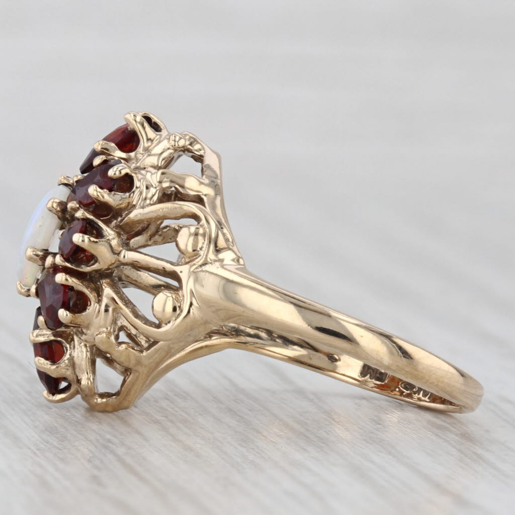 Light Gray 1.60ctw Garnet Cluster Halo Opal Ring 10k Yellow Gold Size 6.25